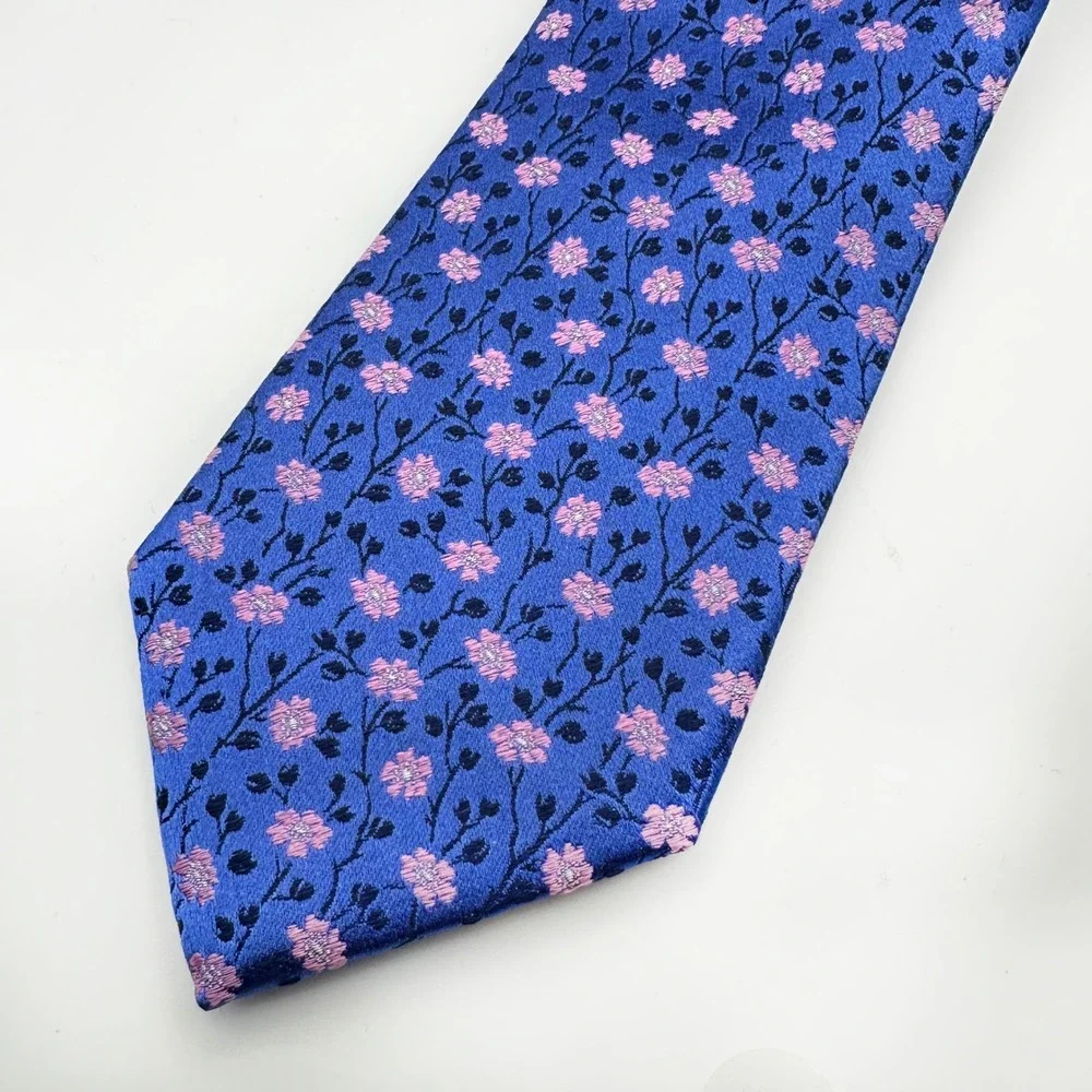 Tattersall London‎ 100% Silk Tie Blue Pink Floral Handmade London Spring
